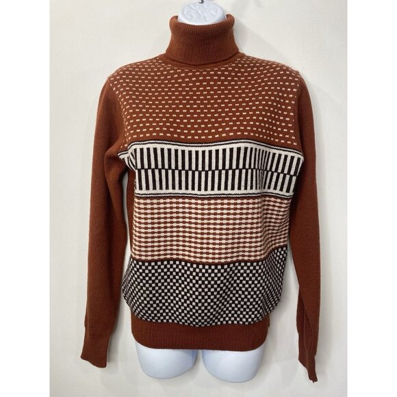 Snowy Mountain Womens Vintage Brown Geometric Turtleneck Sweater Size 36 Nerdy - Picture 1 of 6